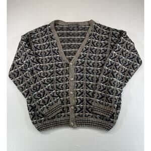 Vintage David Taylor Men’s Knit Cardigan Sweater Geometric Pattern Button Up